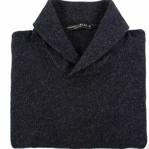 Daniele Blasi Blue Melange Wool Mix Knit Thick Piped Italy Shawl Sweater.